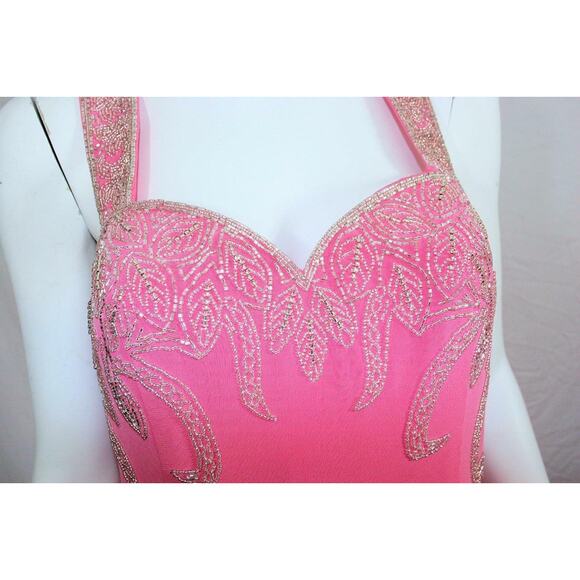 Oleg Cassini Pink Crystal Beaded Formal Gown Dress - Picture 11 of 11